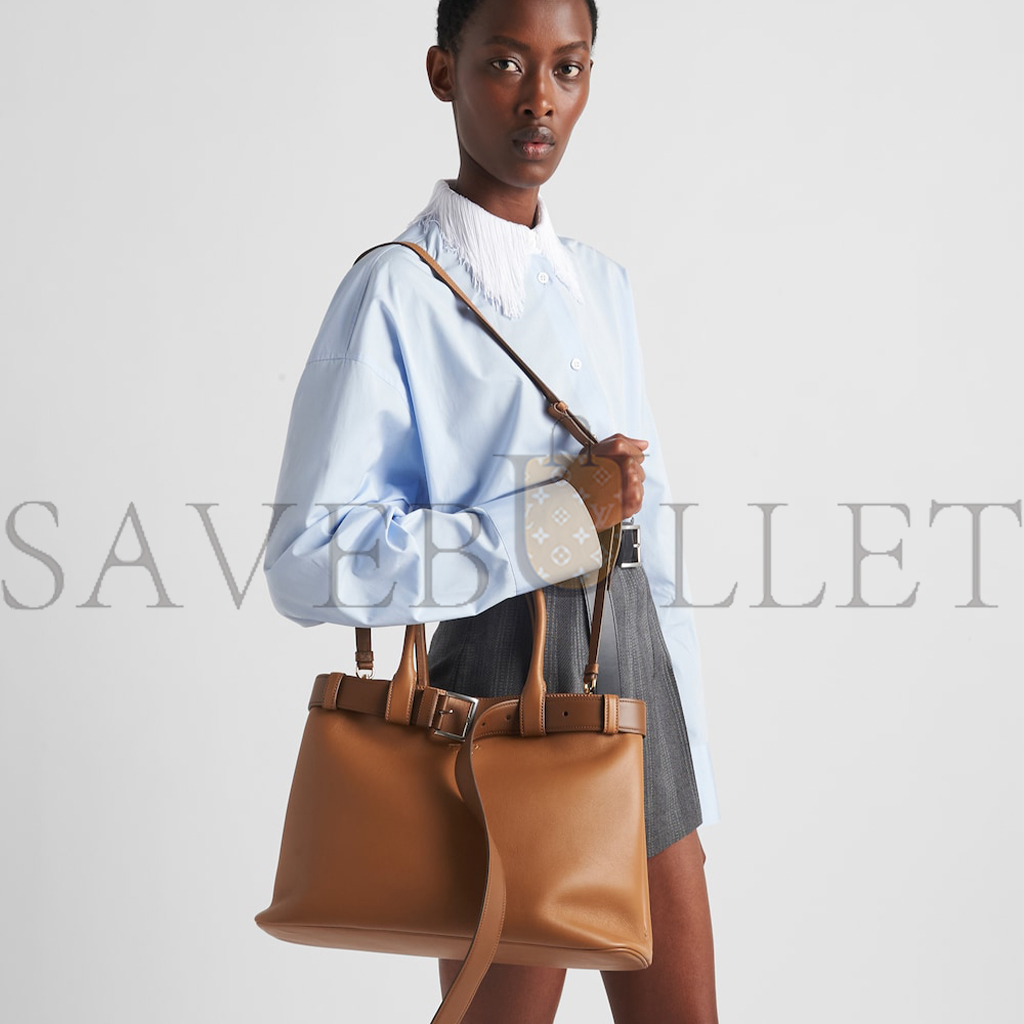 Pra*a buckle large leather handbag with belt 1ba416 (37*27*14cm)