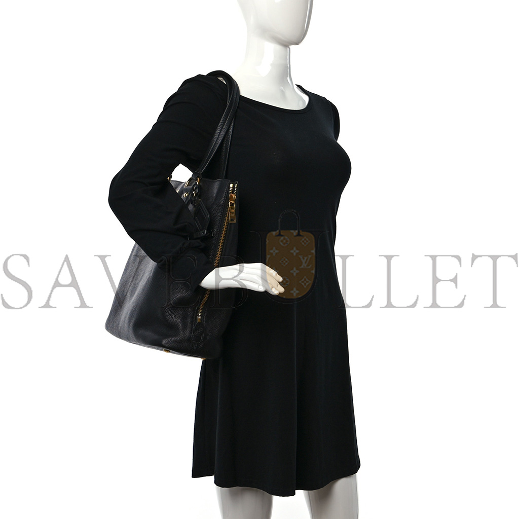 Pra*a vitello daino side zip tote black (36*30*13cm)