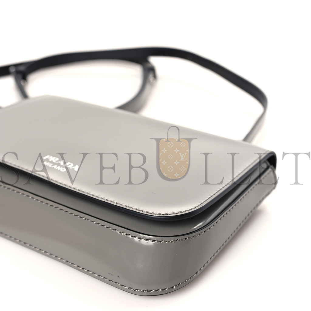 Pra*a brushed calfskin mini flap bag with strap gray (18*13*3cm)