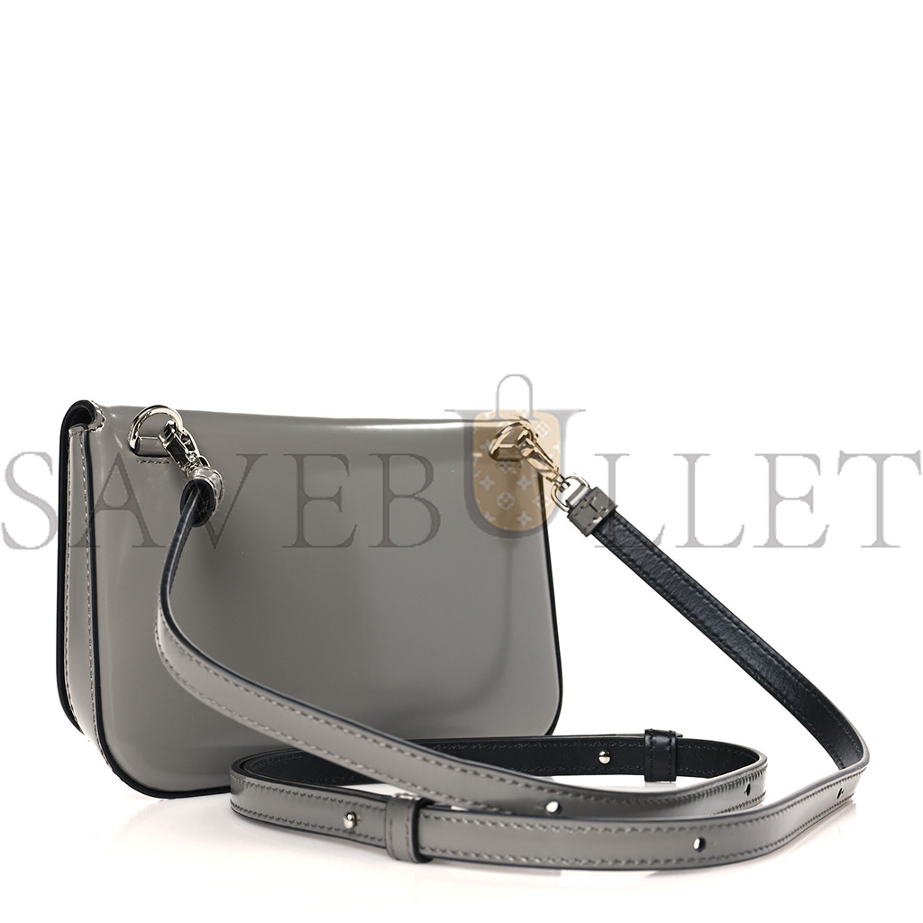 Pra*a brushed calfskin mini flap bag with strap gray (18*13*3cm)