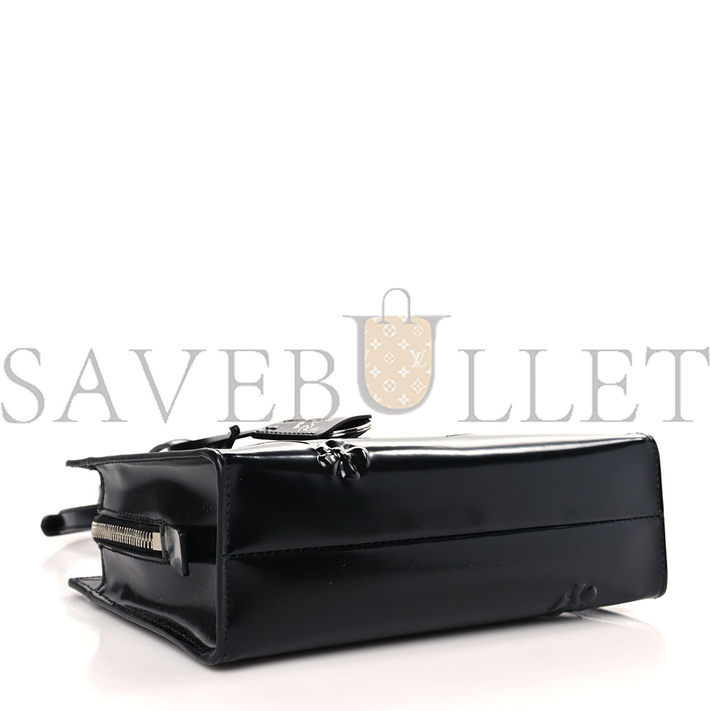 Pra*a brushed calfskin floral mini re-edition 1995 tote black (22*15*7cm)