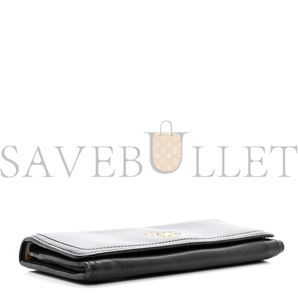 Pra*a calfskin continental flap wallet black (19*9*3cm)