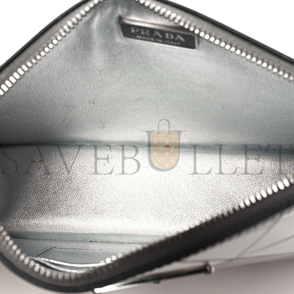 Pra*a metallic brushed calfskin mini triangle bag silver (20*12*4cm)