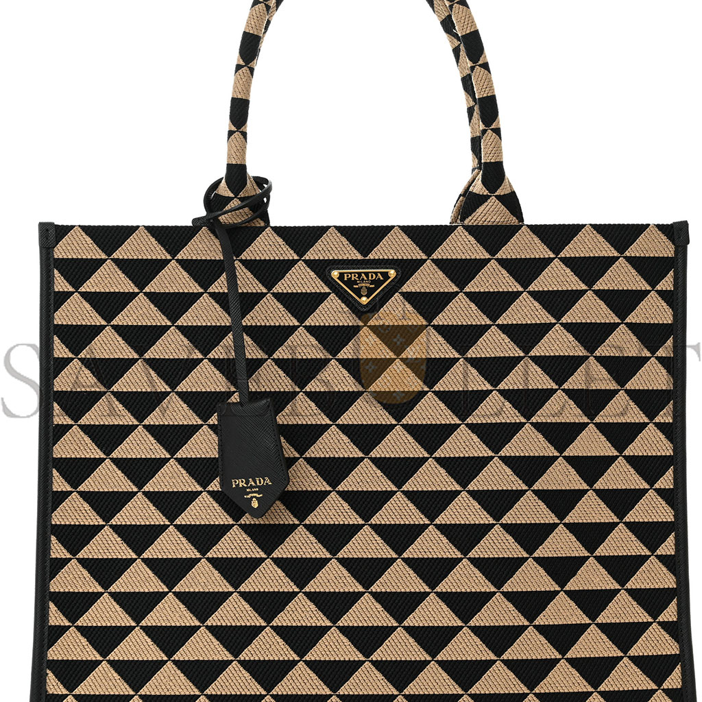 Pra*a jacquard saffiano triangolo symbole embroidered large tote black corda (39*31*10cm)