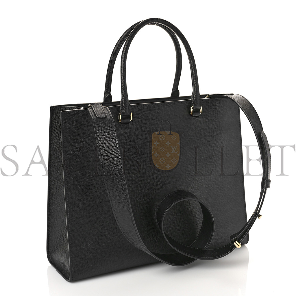 Pra*a saffiano lux logo embossed large handbag black (33*25*11cm)