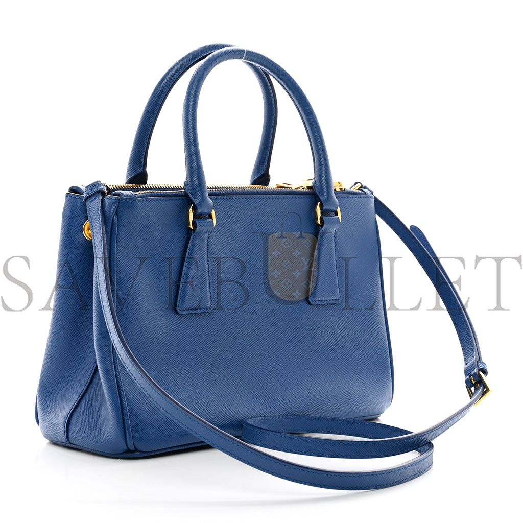 Pra*a saffiano lux mini galleria double zip tote azzuro (27*17*12cm)