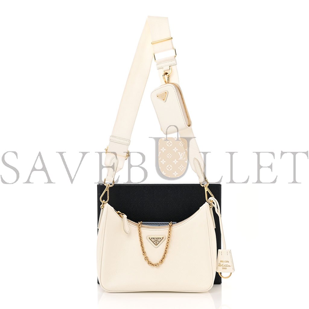 Pra*a saffiano re-edition 2005 shoulder bag white (23*17*6cm)
