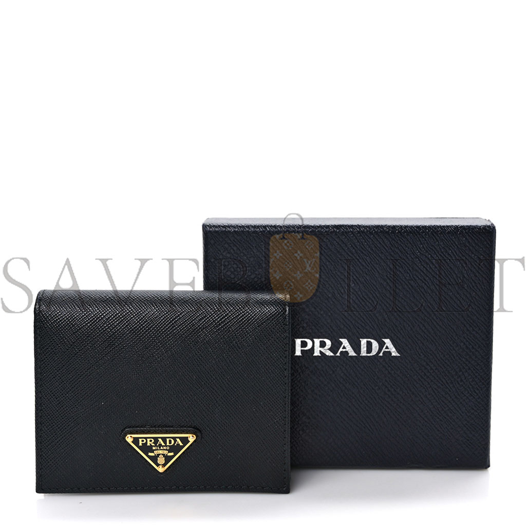 Pra*a saffiano triangle bi-fold wallet black (11*8*3cm)
