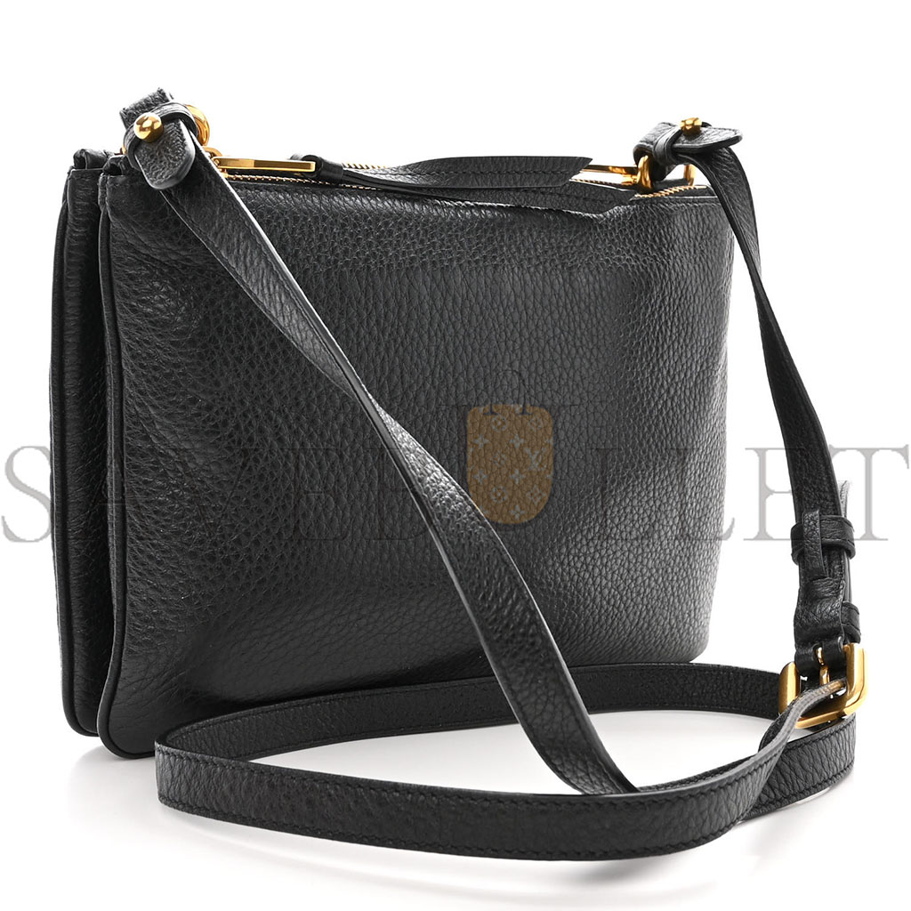 Pra*a vitello daino double zip crossbody bag black (24*17*2cm)