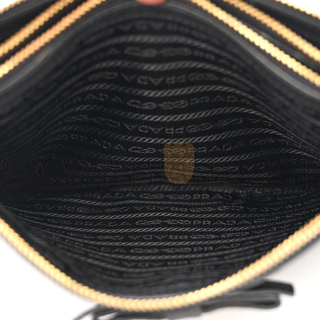Pra*a vitello daino double zip crossbody bag black (24*17*2cm)