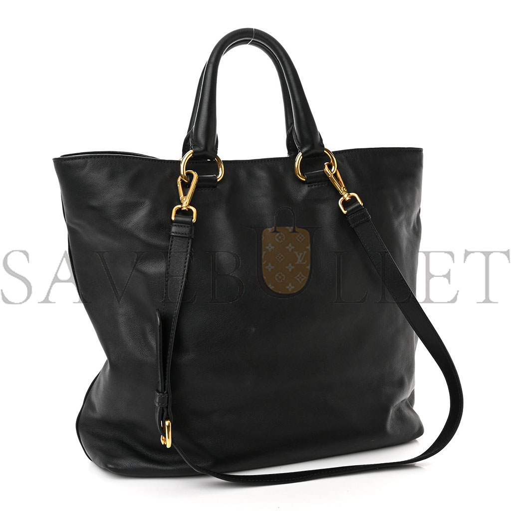 Pra*a soft calf shopping tote black (36*33*11cm)