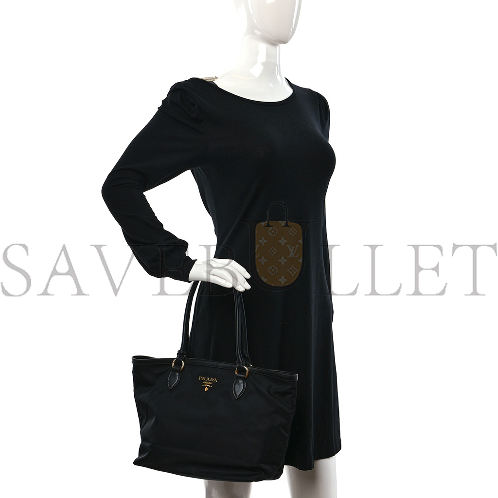 Pra*a tessuto nylon soft calf shopping tote black (30*25*15cm)