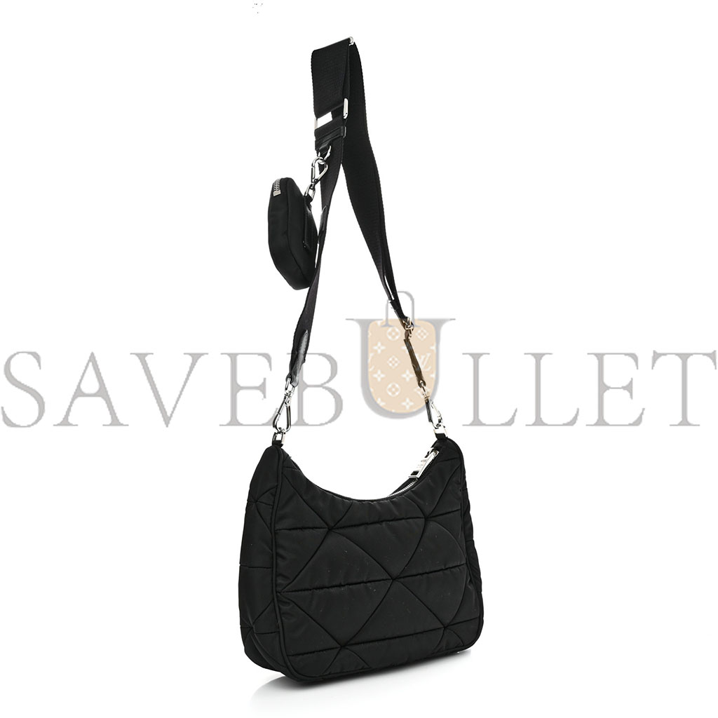 Pra*a tessuto nylon quilted patchwork re-edition hobo bag black (24*20*7cm)