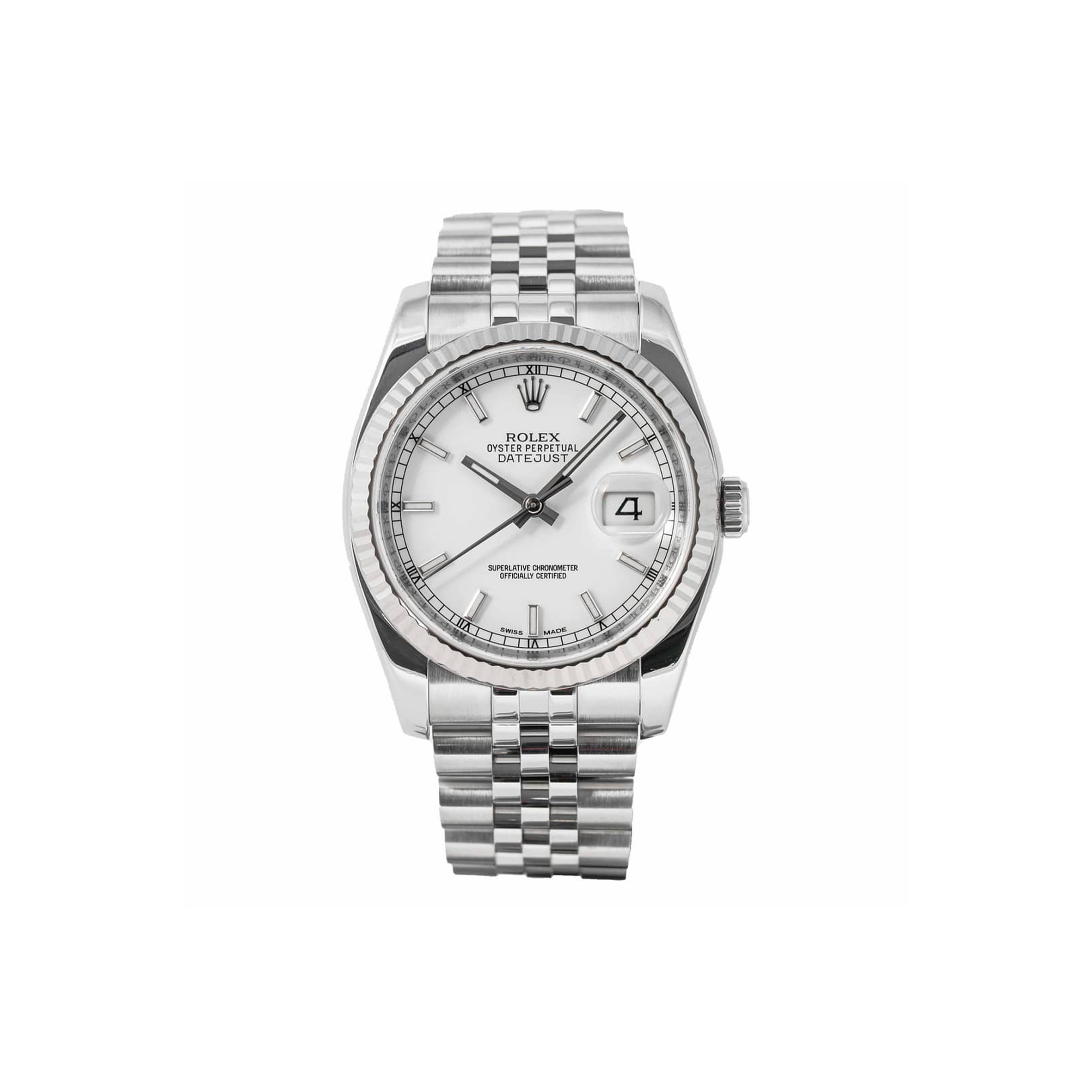 R*l*x datejust white index 18k white gold fluted bezel 36mm watch 116234