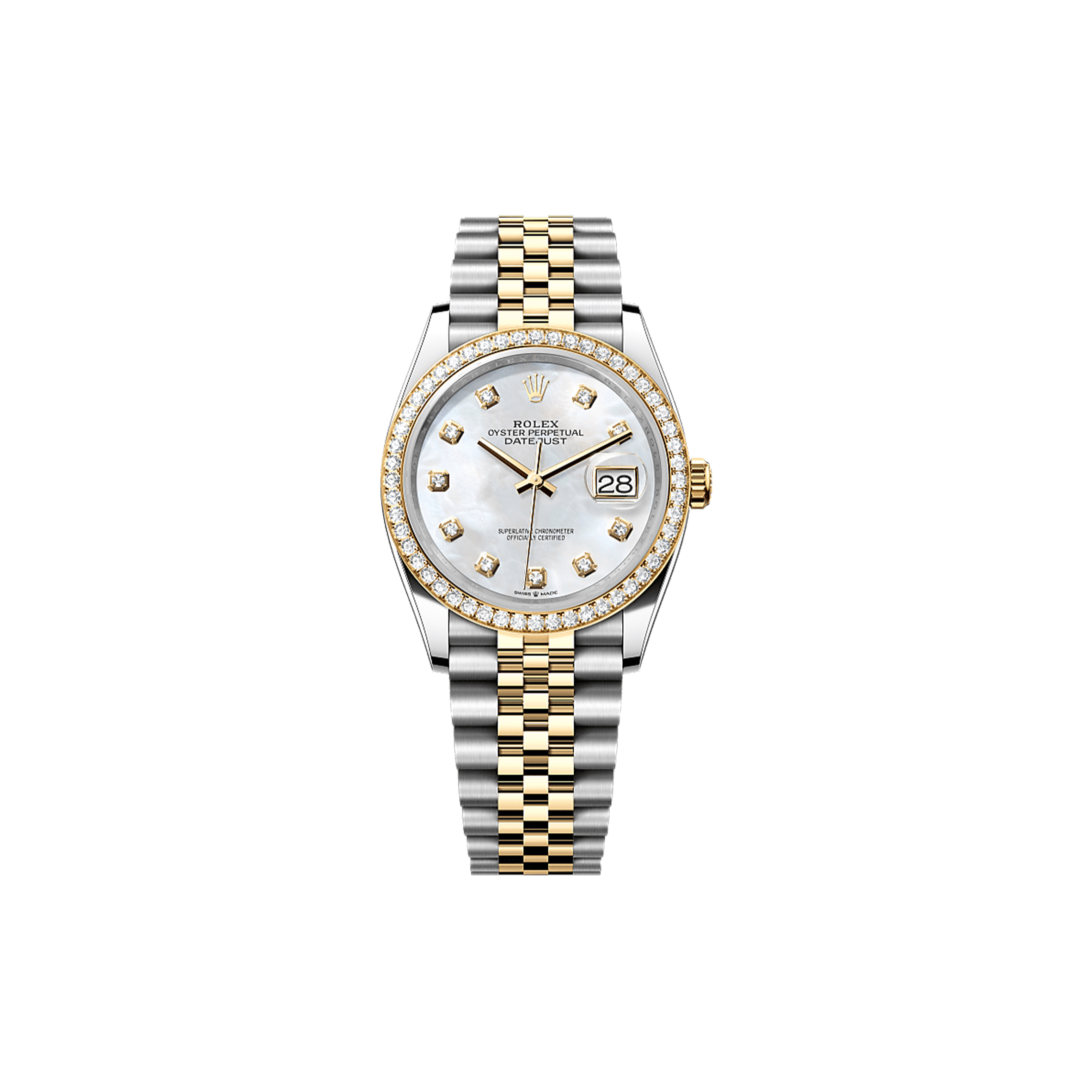 R*l*x datejust 36 oyster, 36 mm, oystersteel, yellow gold and diamonds watch 126283rbr-0009