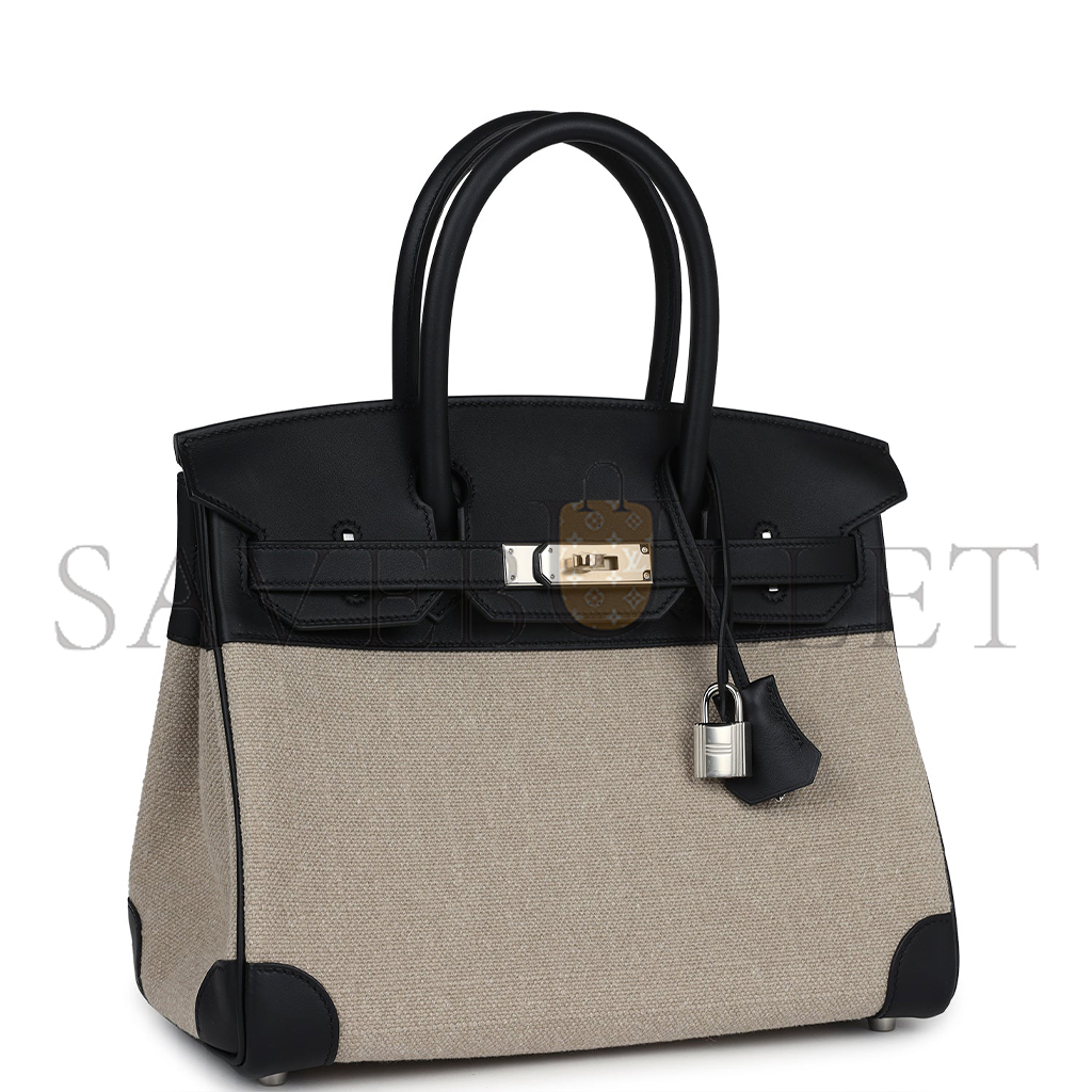 H**mes birkin 35 bivouac ficelle canvas and black bag 8023220073 (35*24*18cm)