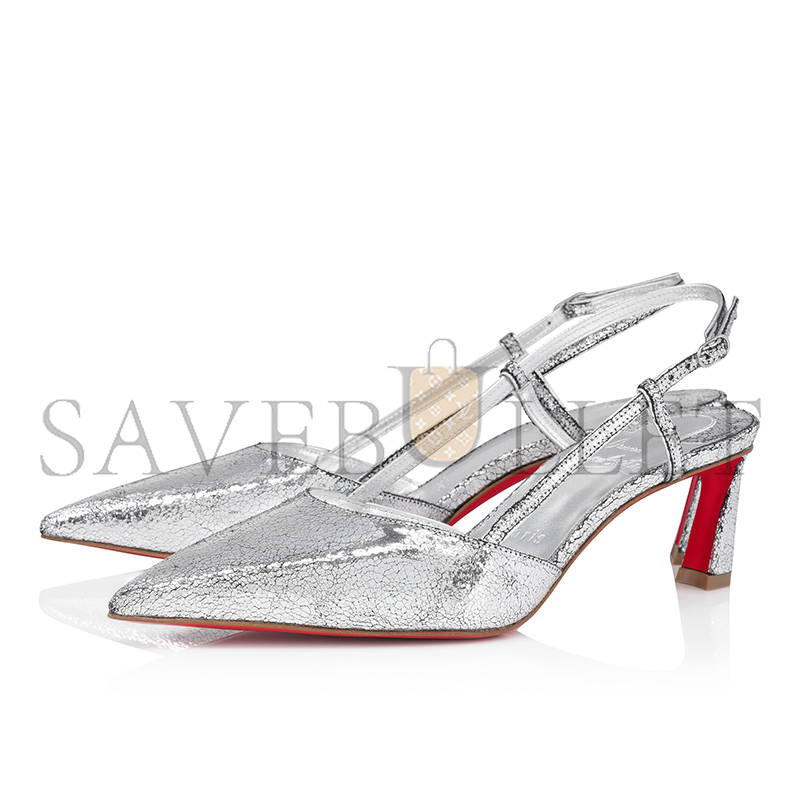 Ch**an louboutin condoroline 55 mm sling back pumps-manoir laminated calf leather-silver-women 1250280s211