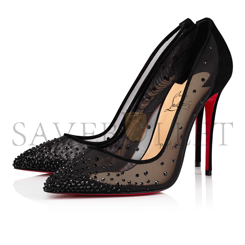 Ch**an louboutin follies strass 100 mm pumps-mesh and strass-black-women 1221335cm47