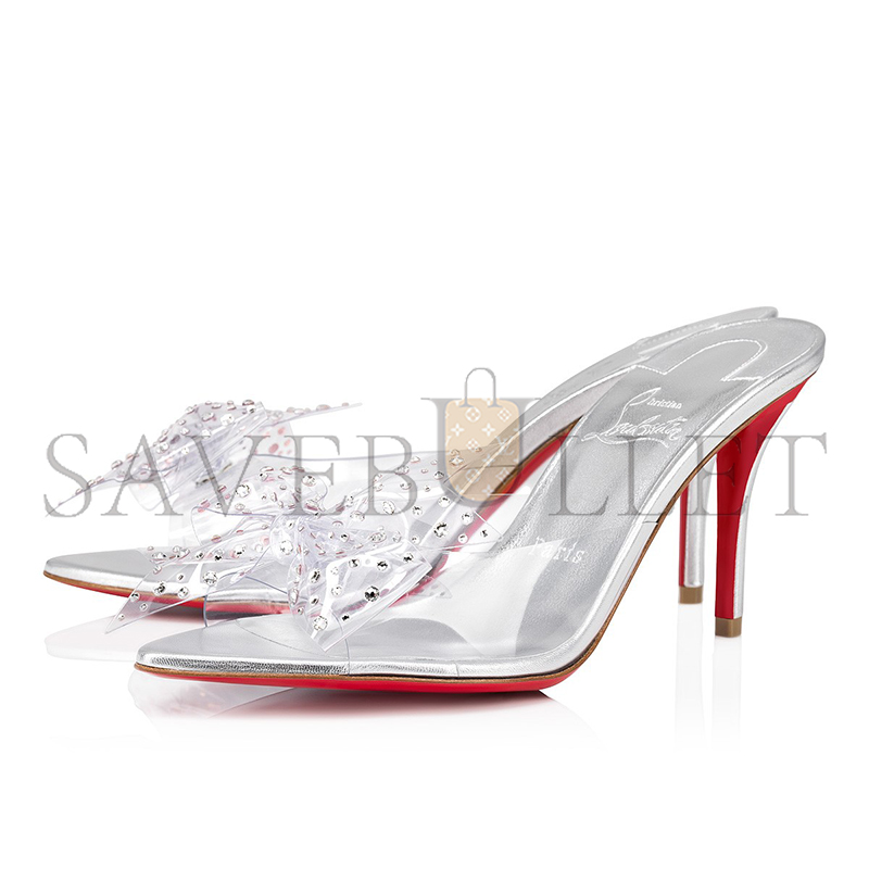 Ch**an louboutin aqua strass 80mm mules-pvc, iridescent nappa leather and strass-silver-women 1240792s339
