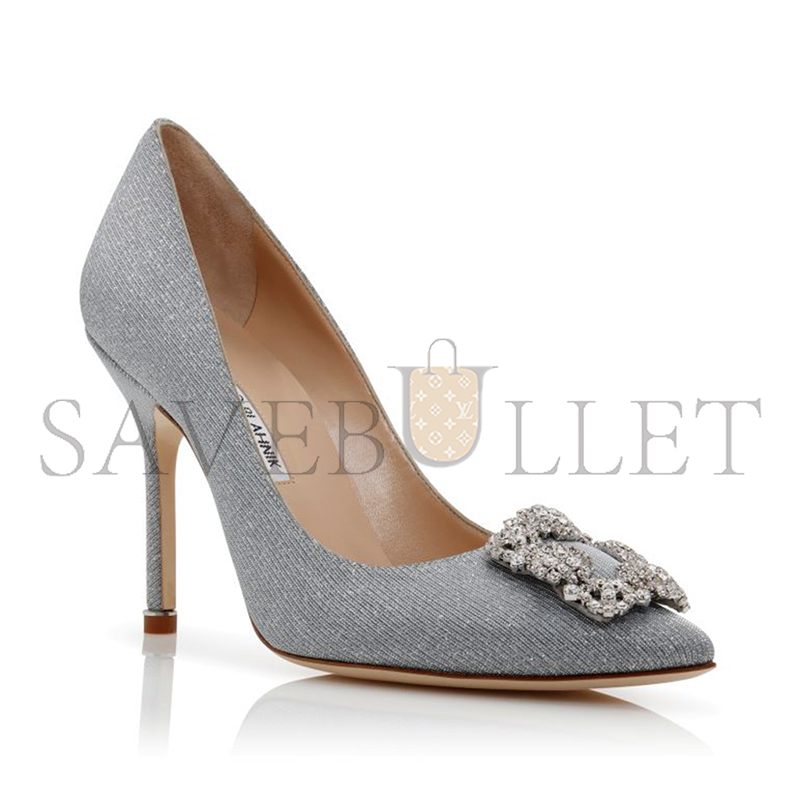 MANOLO BLAHNIK HANGISI GLITTER SILVER GLITTER JEWEL BUCKLE PUMPS 9XX-0600-0015