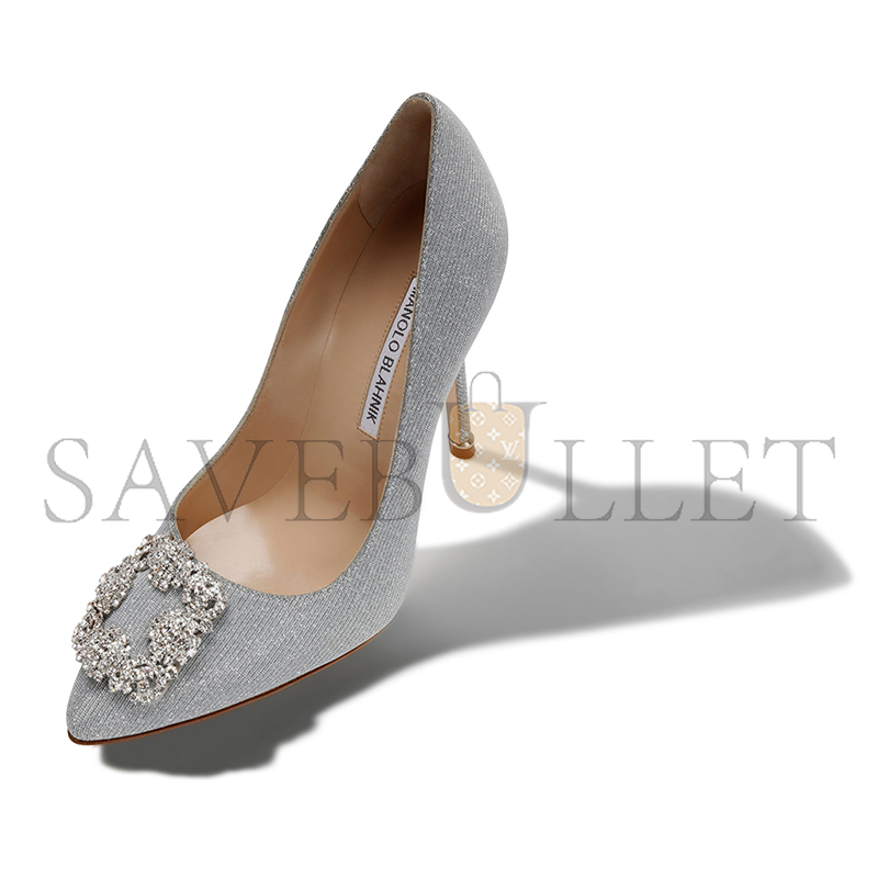 MANOLO BLAHNIK HANGISI GLITTER SILVER GLITTER JEWEL BUCKLE PUMPS 9XX-0600-0015