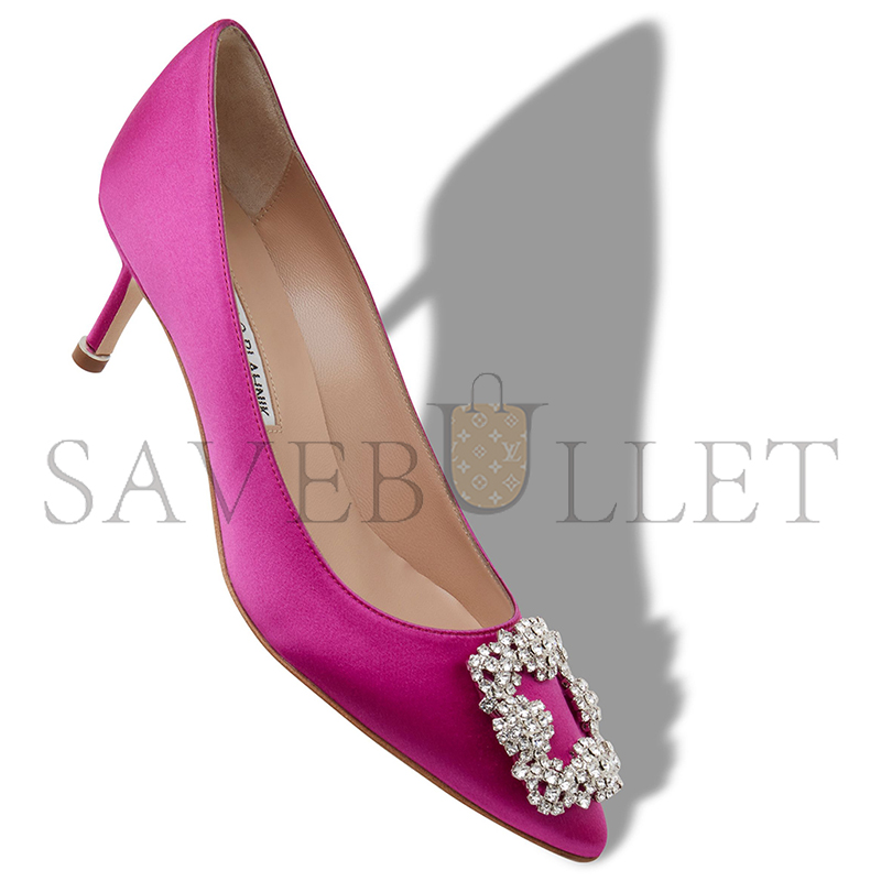 MANOLO BLAHNIK HANGISI 50 DARK FUCHSIA SATIN JEWEL BUCKLE PUMPS 9XX-0315-0054