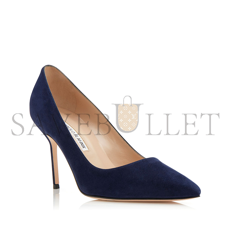 MANOLO BLAHNIK BB 90 NAVY BLUE SUEDE POINTED TOE PUMPS 9XX-0416-0014