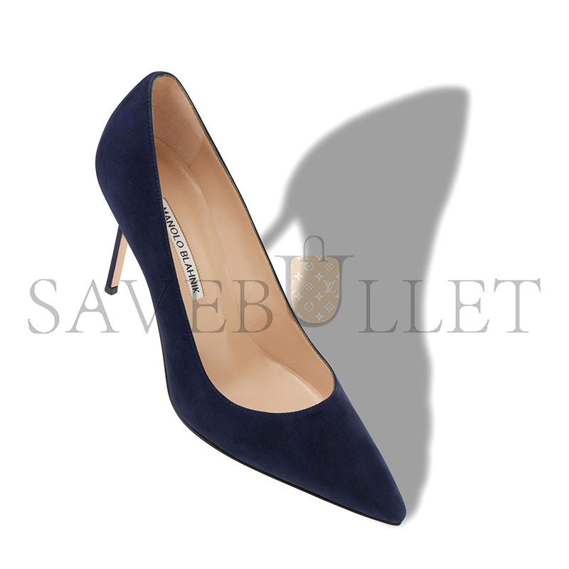 MANOLO BLAHNIK BB 90 NAVY BLUE SUEDE POINTED TOE PUMPS 9XX-0416-0014
