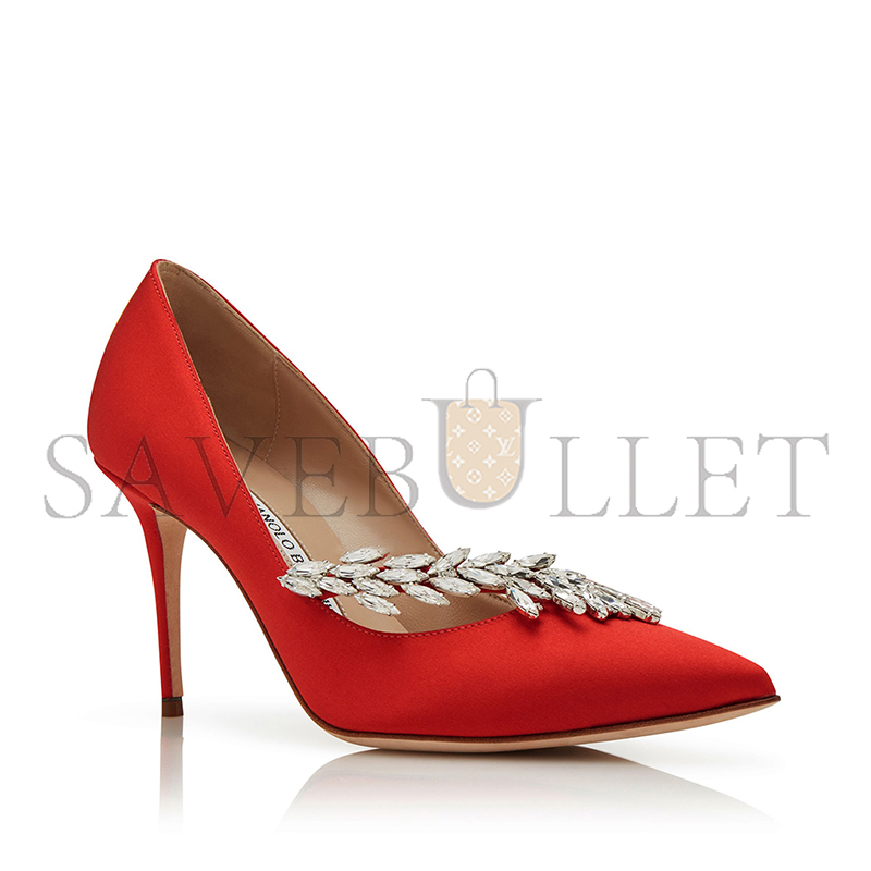MANOLO BLAHNIK NADIRA RED SATIN JEWEL BUCKLE PUMPS 9XX-0367-0054