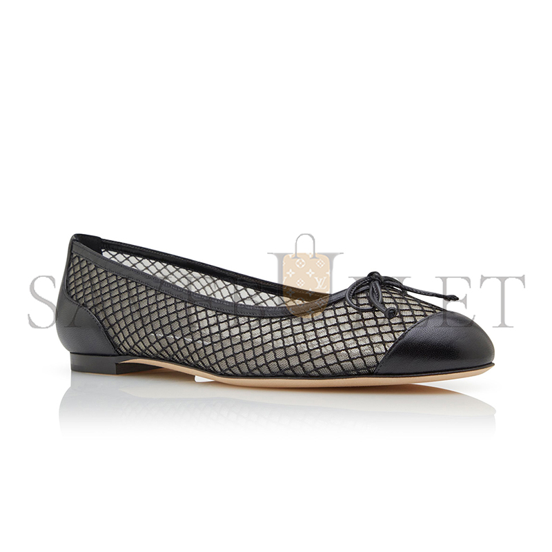 MANOLO BLAHNIK CAPBALME BLACK NAPPA LEATHER BALLERINA FLATS 424-1986-0001