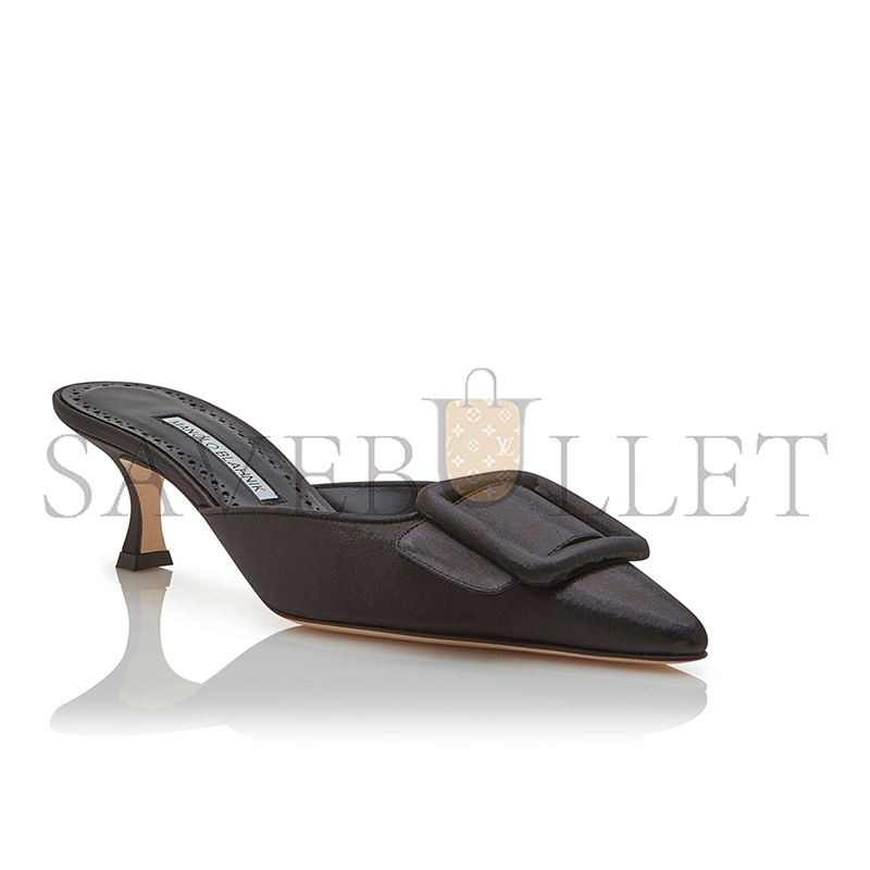 MANOLO BLAHNIK MAYSALE BLACK COTTON BUCKLE DETAIL MULES 125-2920-0002