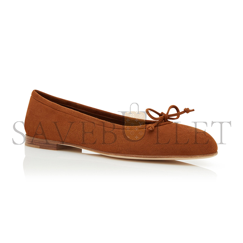 MANOLO BLAHNIK VERALLI BROWN SUEDE BALLERINA FLATS 223-1336-0013