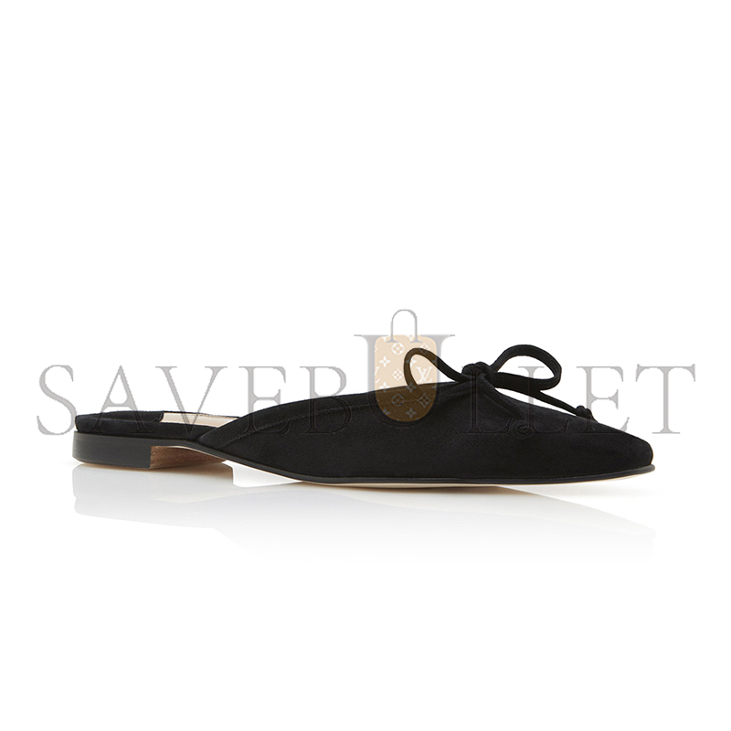 MANOLO BLAHNIK BALLERIMU BLACK SUEDE FLAT MULES 9XX-0657-0013