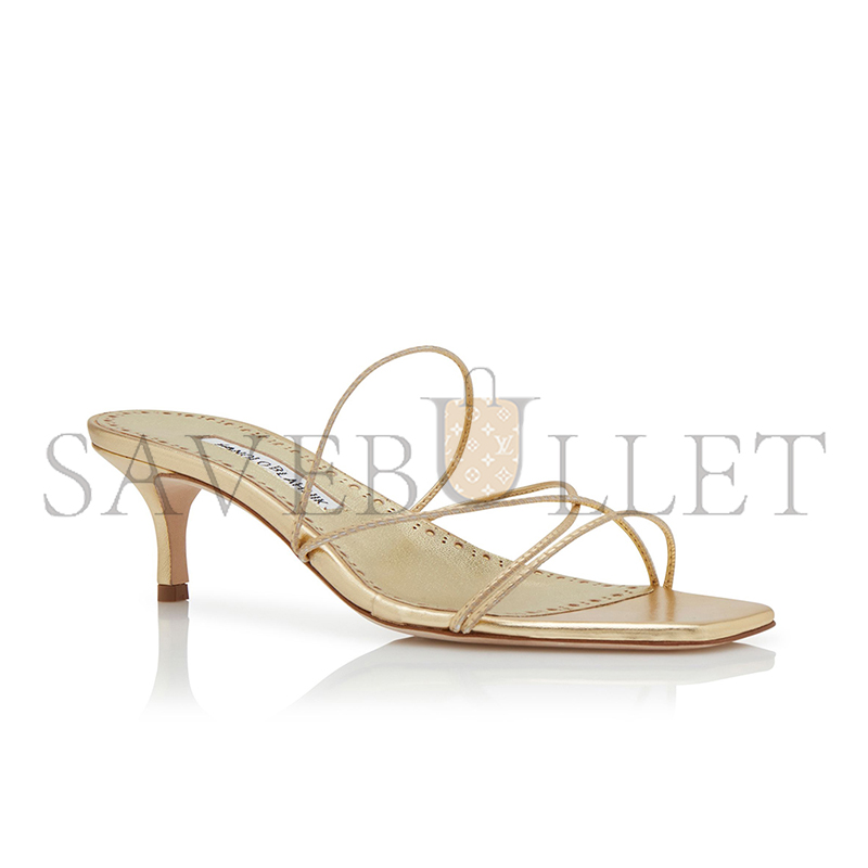 MANOLO BLAHNIK NINFEMU GOLD NAPPA LEATHER OPEN TOE MULES 224-1685-0001