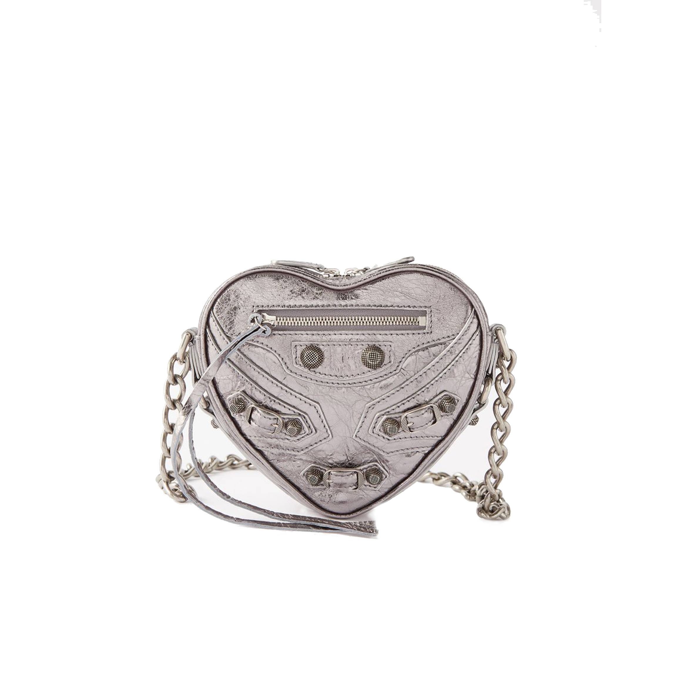 Ba*len*cia*ga silver le cagole heart metallic-leather cross-body bag matchesfashion us (16*14*4cm)