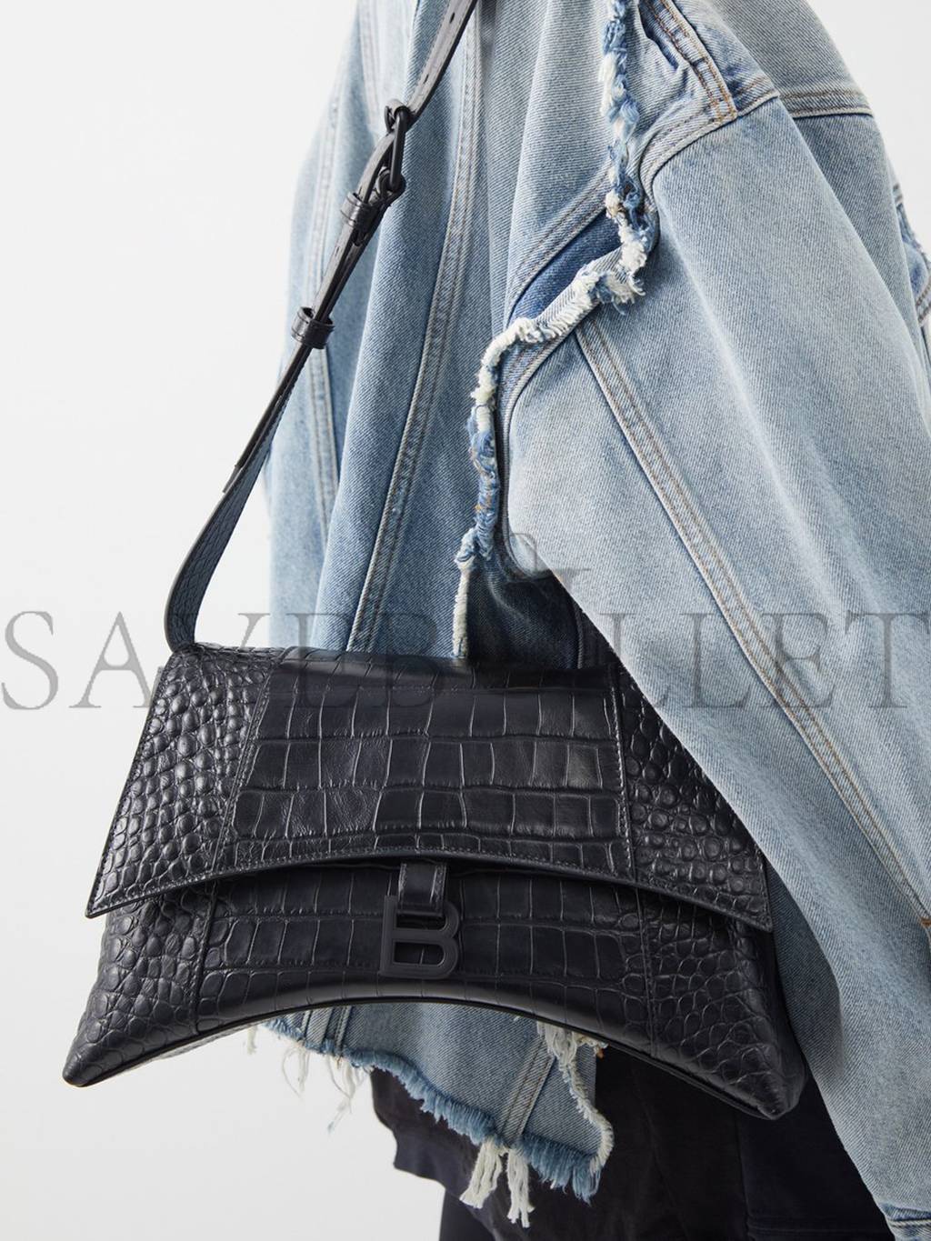 Ba*len*cia*ga black downtown crocodile-effect cross-body bag matchesfashion us (32*19*4.5cm)