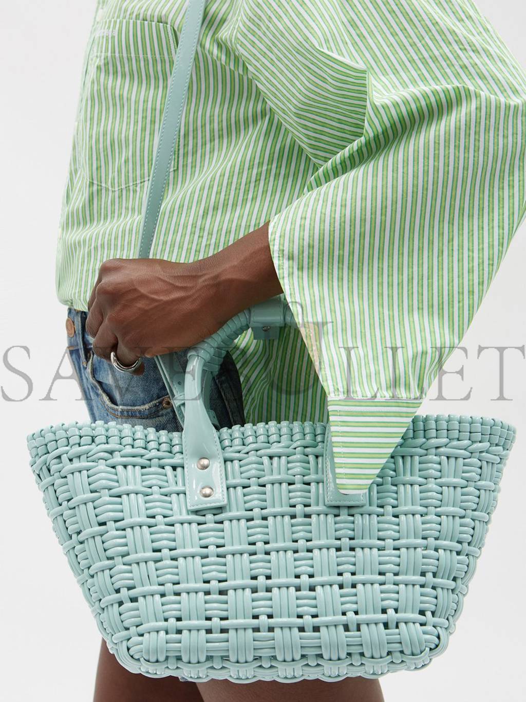 Ba*len*cia*ga green bistro xs woven faux-leather basket bag matchesfashion us (22*20*12.5cm)