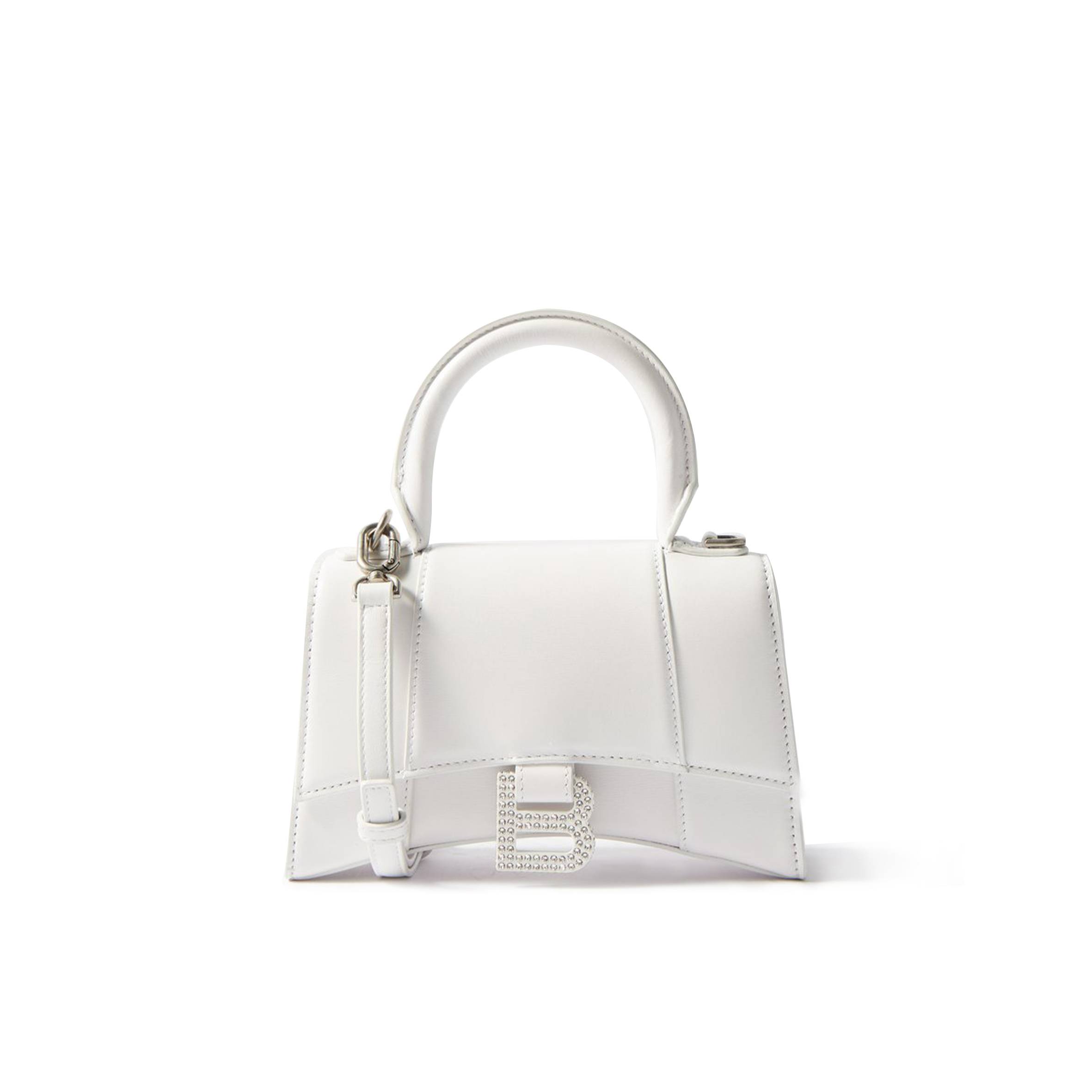 Ba*len*cia*ga white hourglass xs crystal-logo leather bag matchesfashion us (19*11.5*7.5cm)