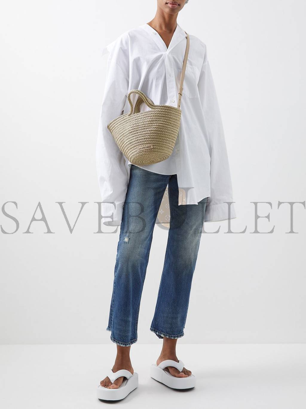 Ba*len*cia*ga neutral ibiza woven basket bag matchesfashion us (32*20.5*14cm)