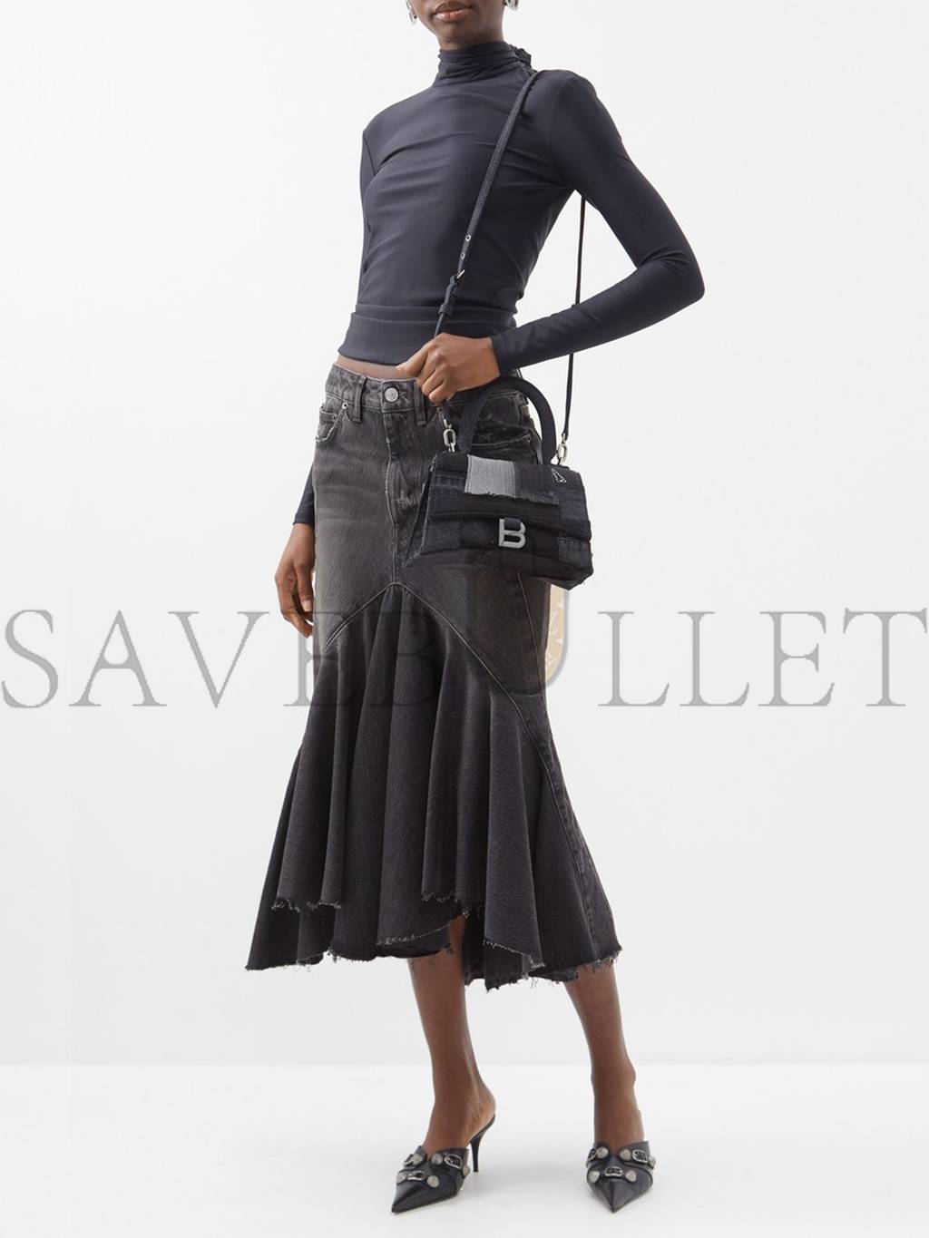 Ba*len*cia*ga blue hourglass s embellished denim bag matchesfashion us (22.8*16.5*20cm)