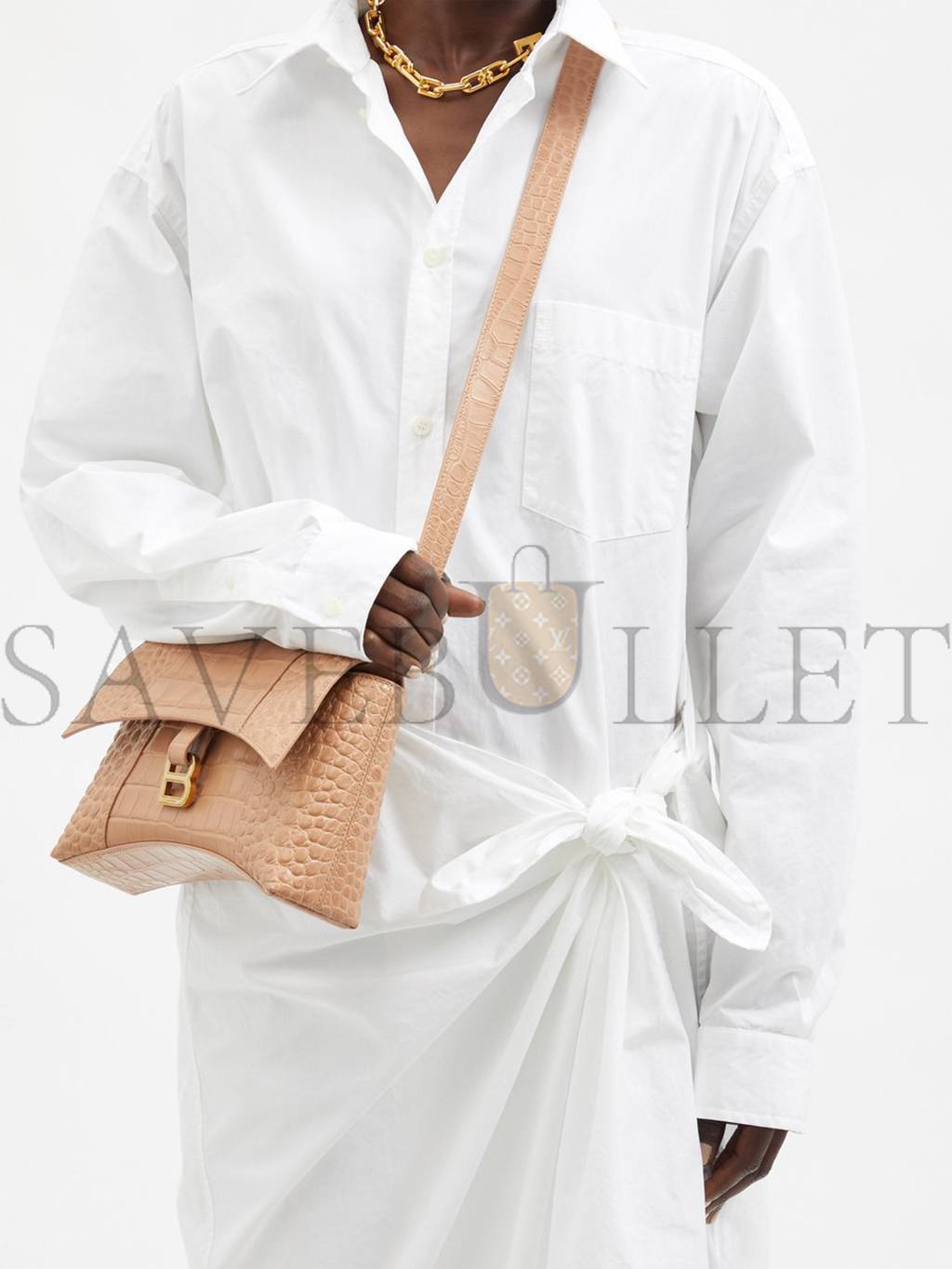 Ba*len*cia*ga neutral downtown xs crocodile-effect leather bag matchesfashion us (25.9*16.5*7.1cm)