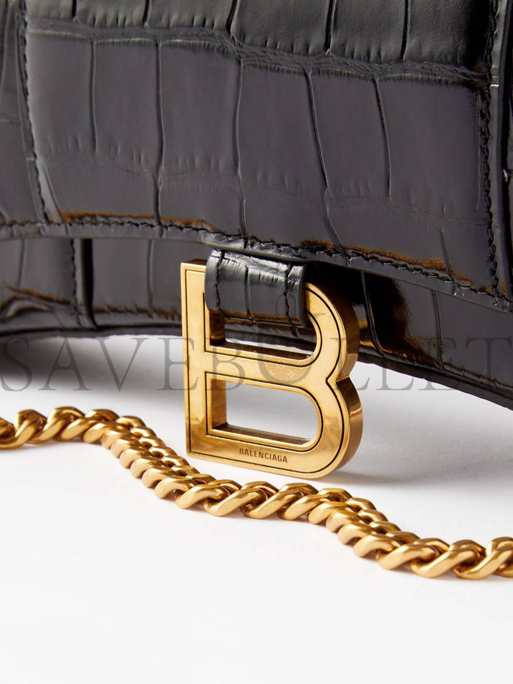 Ba*len*cia*ga black hourglass crocodile-effect leather cross-body bag matchesfashion us (19.8*12.1*5cm)