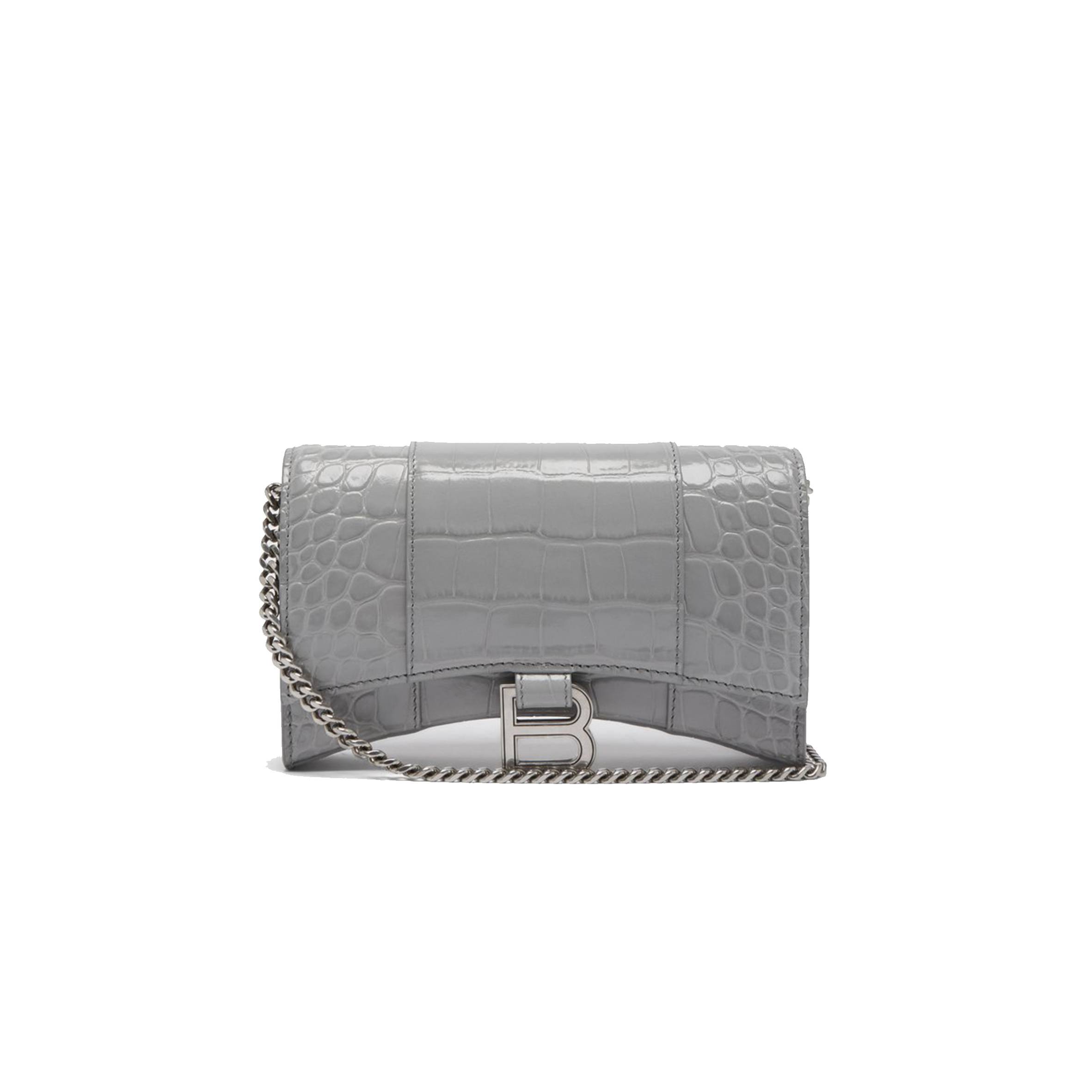 Ba*len*cia*ga grey hourglass croc-effect leather cross-body bag matchesfashion us (19.8*12.1*5cm)
