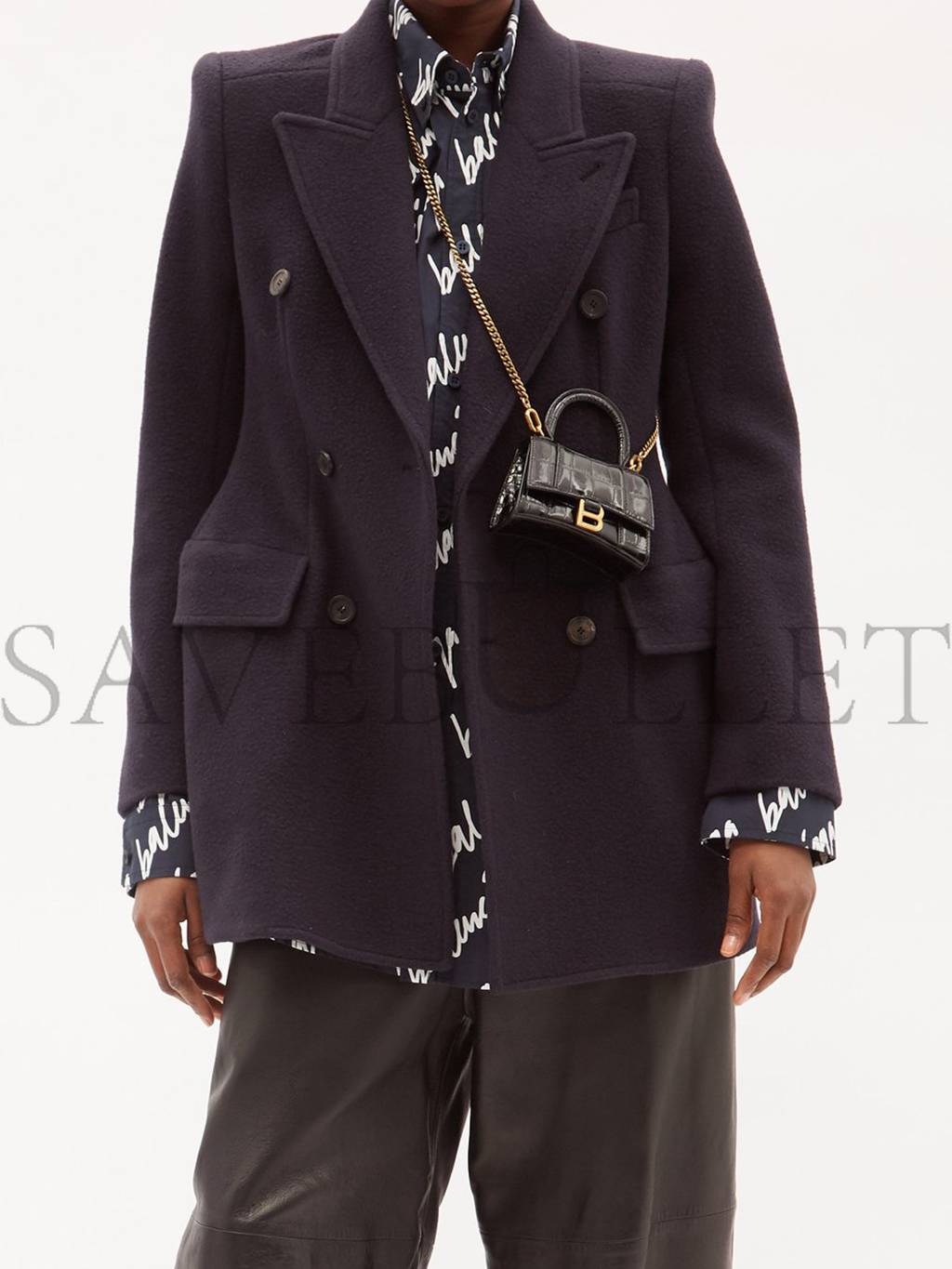 Ba*len*cia*ga black hourglass mini b-logo crocodile-effect leather bag matchesfashion us (11.6*7.8*4.5cm)