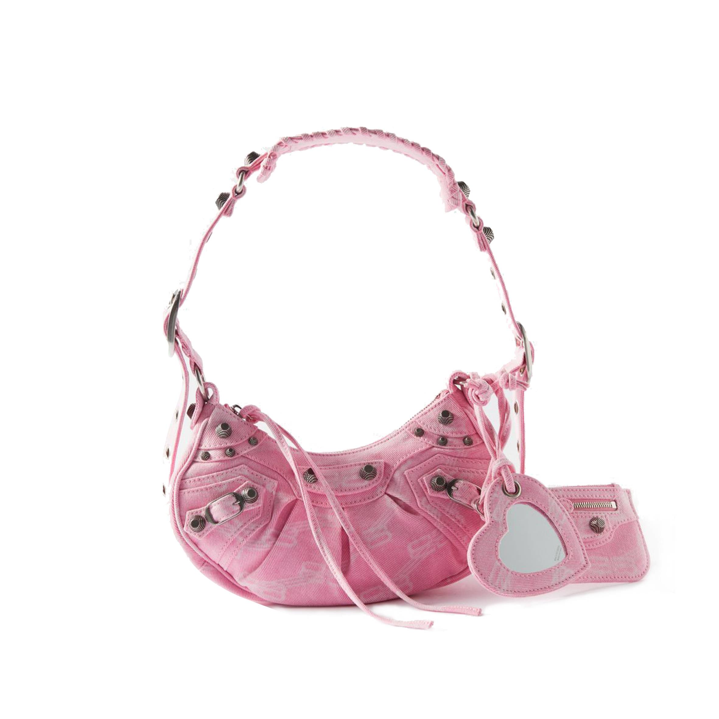 Ba*len*cia*ga pink le cagole xs logo-print denim shoulder bag matchesfashion us (25.6*11.4*7.3cm)