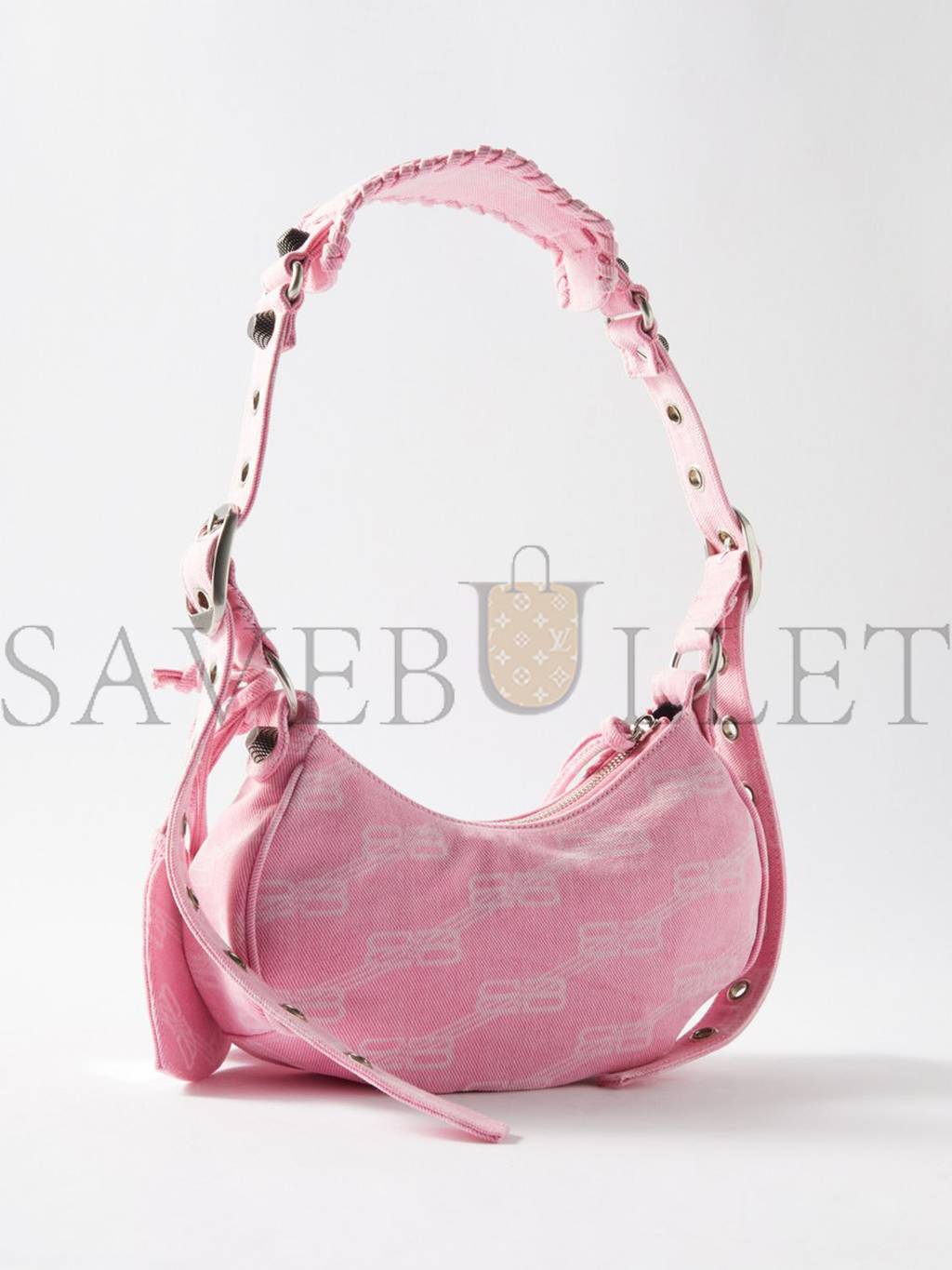Ba*len*cia*ga pink le cagole xs logo-print denim shoulder bag matchesfashion us (25.6*11.4*7.3cm)