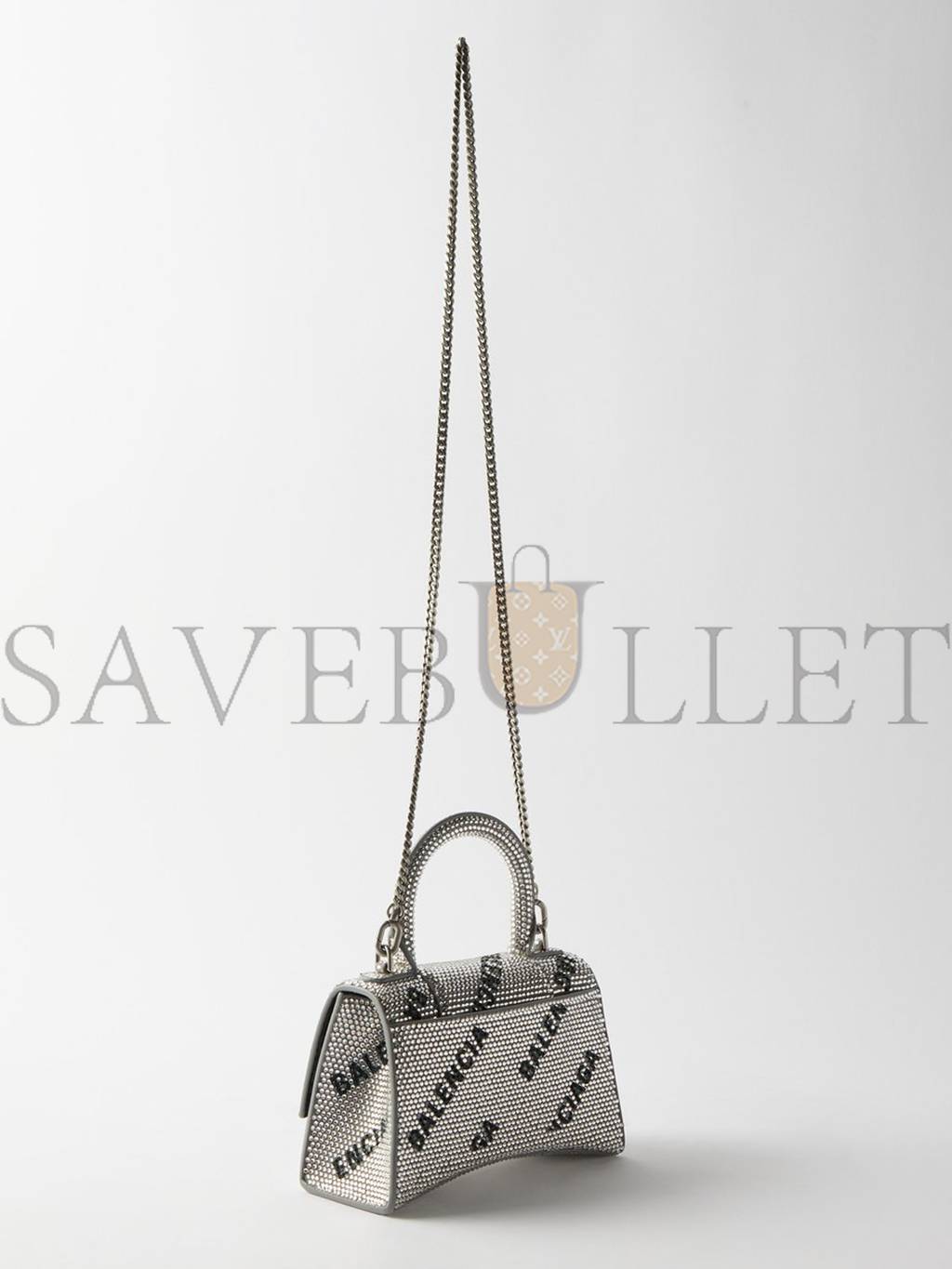Ba*len*cia*ga silver hourglass xs crystal-embellished leather bag matchesfashion us (19*12*6.6cm)