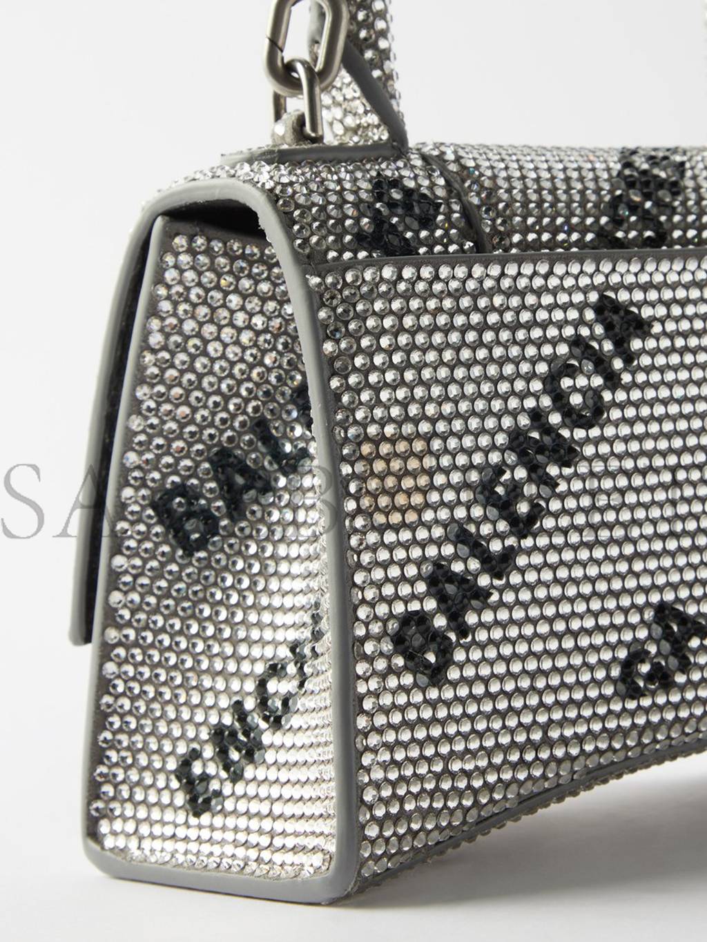 Ba*len*cia*ga silver hourglass xs crystal-embellished leather bag matchesfashion us (19*12*6.6cm)