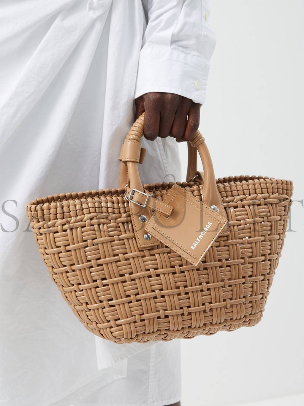 Ba*len*cia*ga beige bistro xs woven faux-leather basket bag matchesfashion us (35.5*21*11cm)