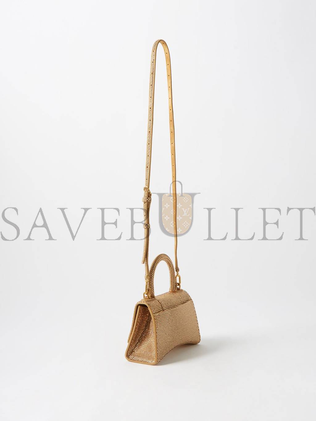 Ba*len*cia*ga gold hourglass xs crystal-embellished handbag matchesfashion us (19*12.1*7.6cm)